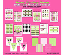 Retro Girl Bowling Birthday Party Printable Collection - Pink Green